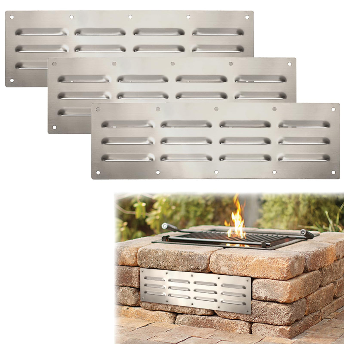 OGANAZI vent panel rectangle 15x4.5 inches, front view for efficient grill ventilation.