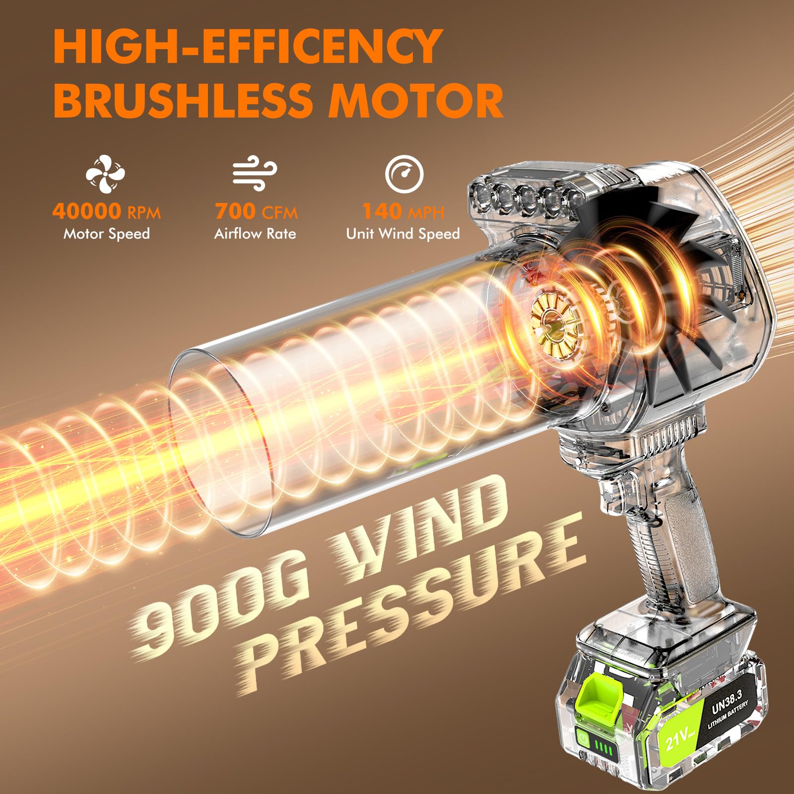 OGERY Brushless Leaf Blower with side LED light for shaded areas visibility