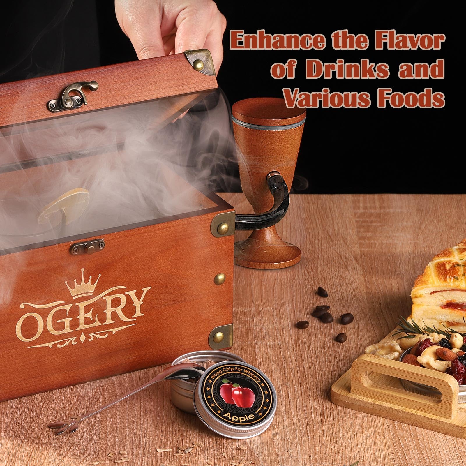 OGERY Old Fashioned smoker box open to reveal complete kit components.