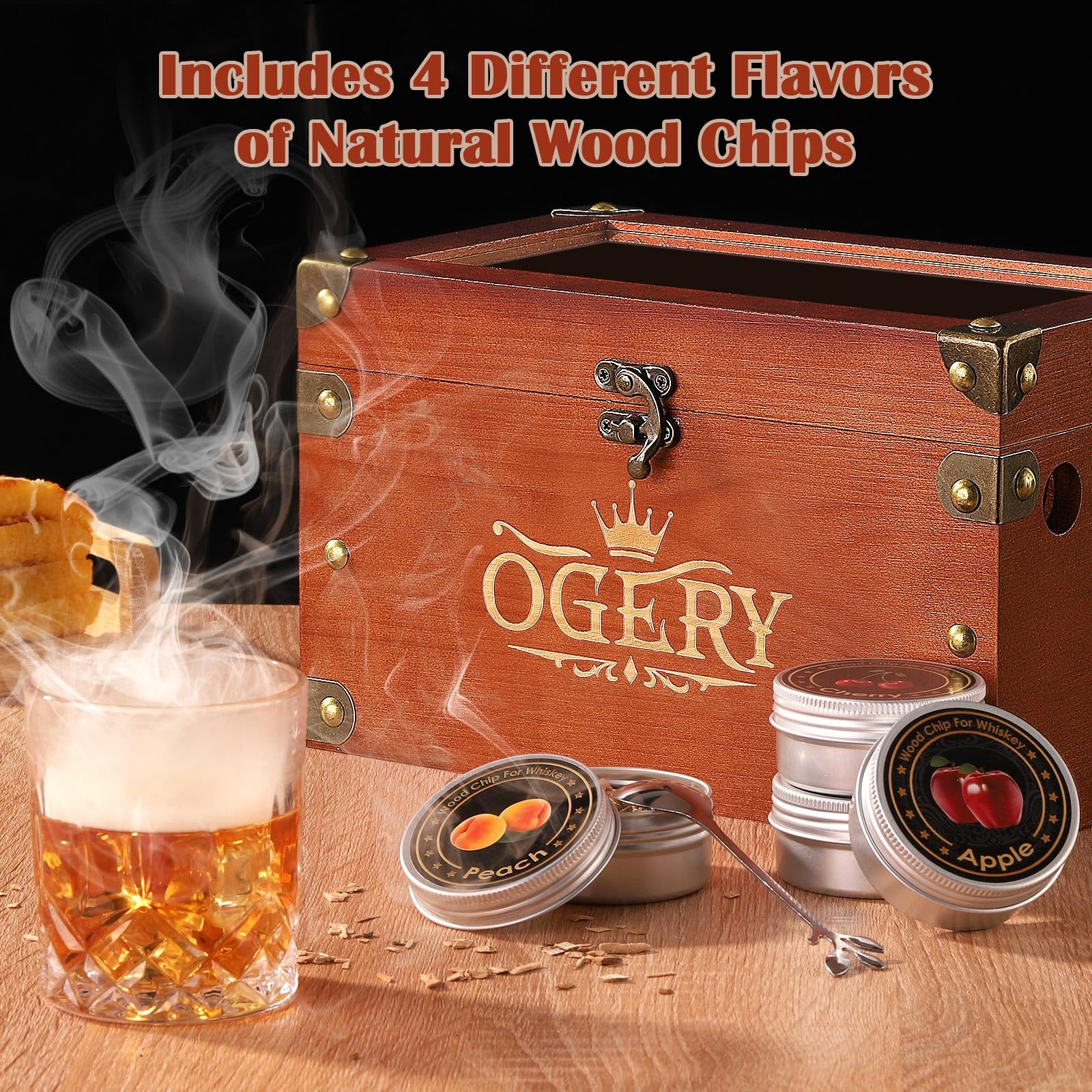 OGERY Four-flavor wood chips pack adds aroma to beverages.