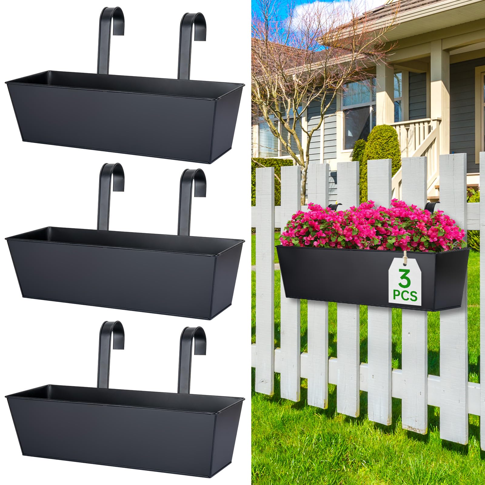 OGIMA 16-Inch railing planter box front view with roomy planting space for herbs and flowers.