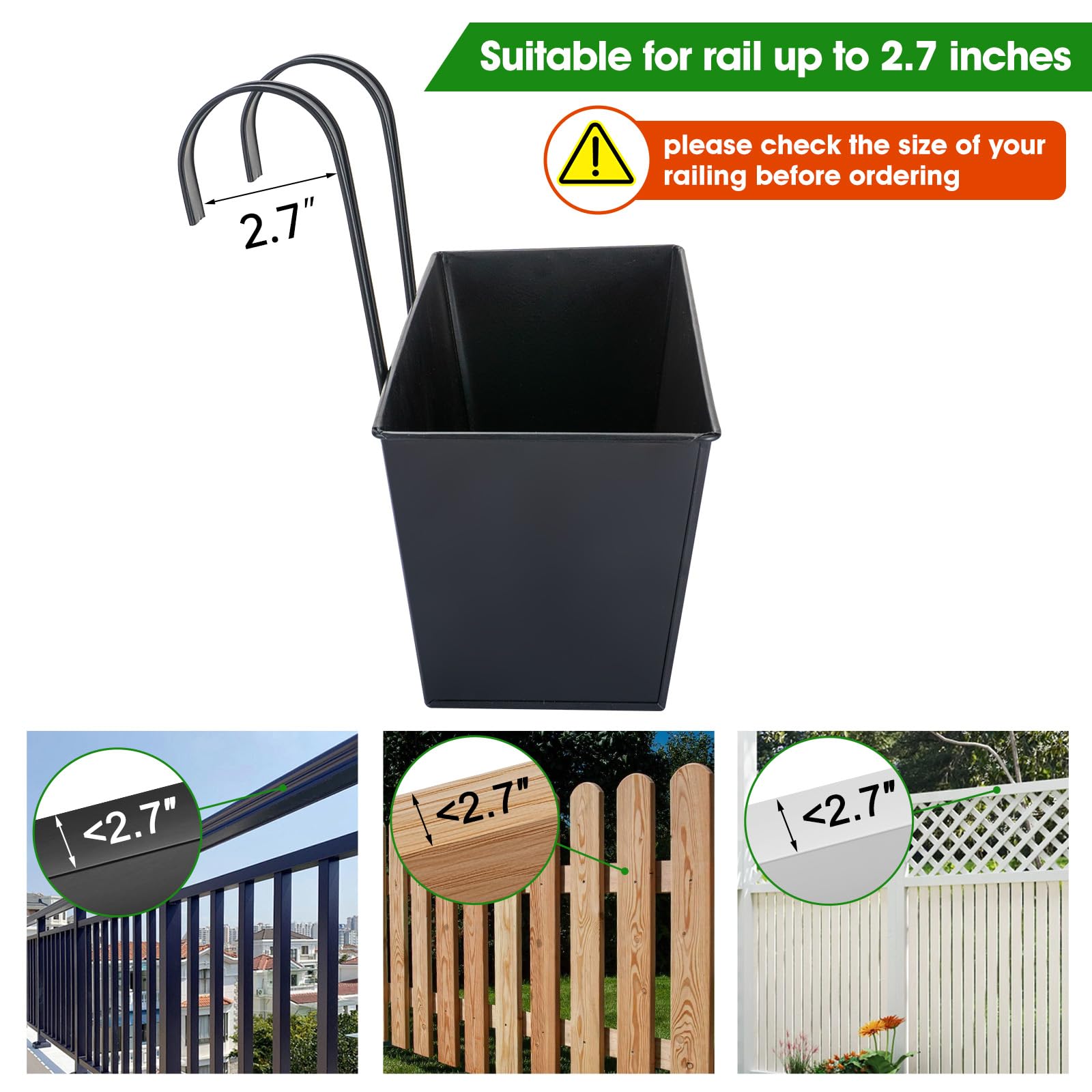 Installed on a wide rail, this planter stays steady against wind and rain.