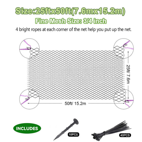 OGORI netting includes stakes and cable ties for installation