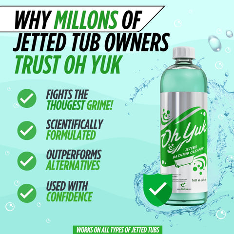 Oh Yuk jet-tub cleaner in action demonstrates rapid removal of built-up grime.