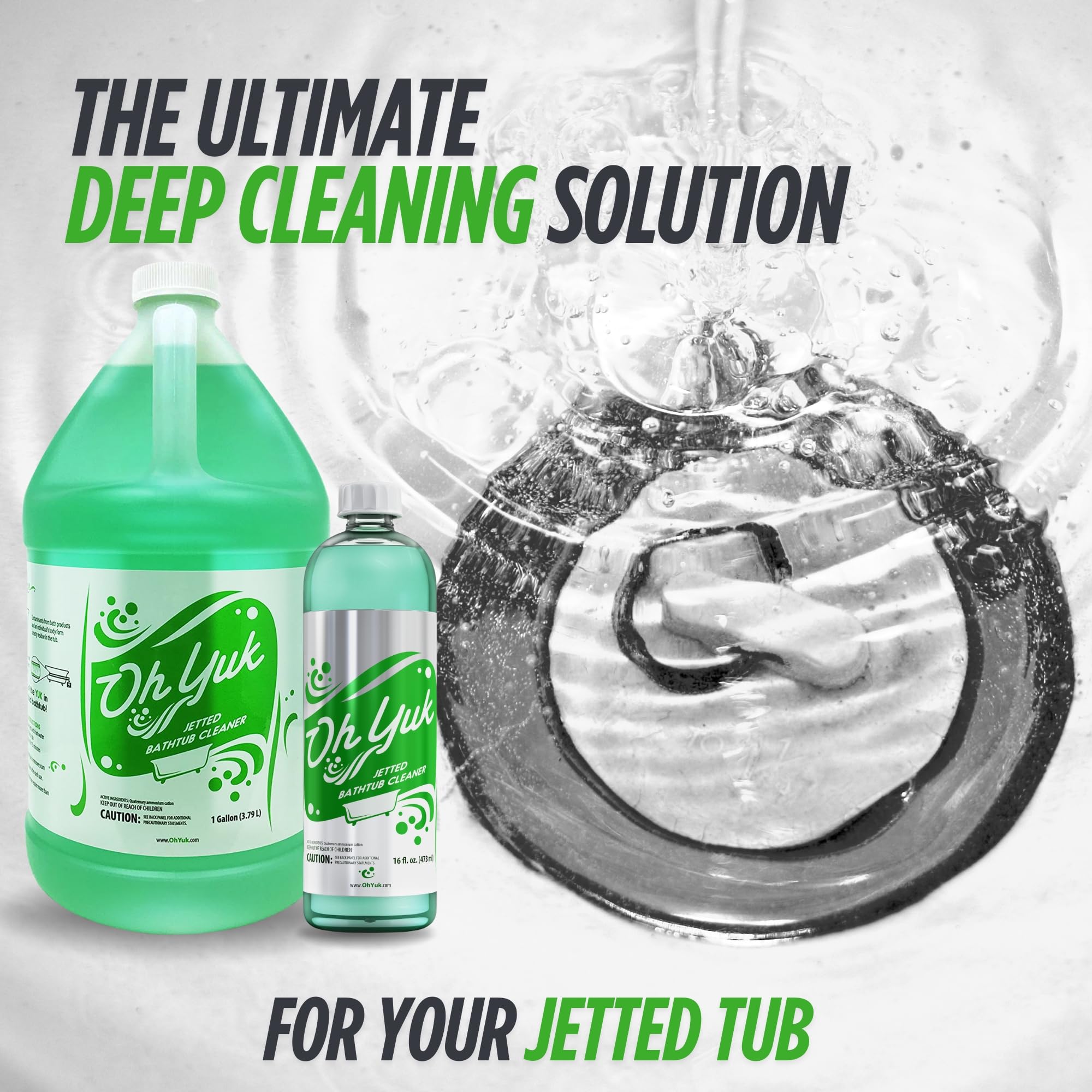 Oh Yuk jetted tub cleaner lab-tested results shown for confidence.