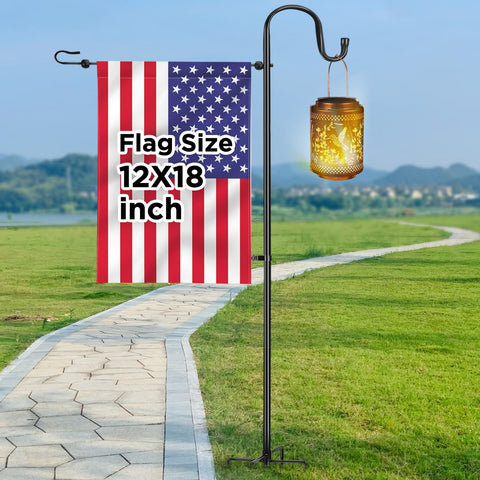 OHCISP garden flag stand assembled outdoors with 12x18 flag