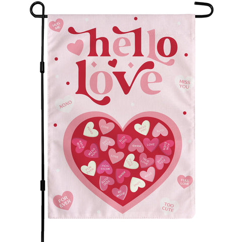 OHOME Valentines flag front view with bright hearts enhances curb appeal
