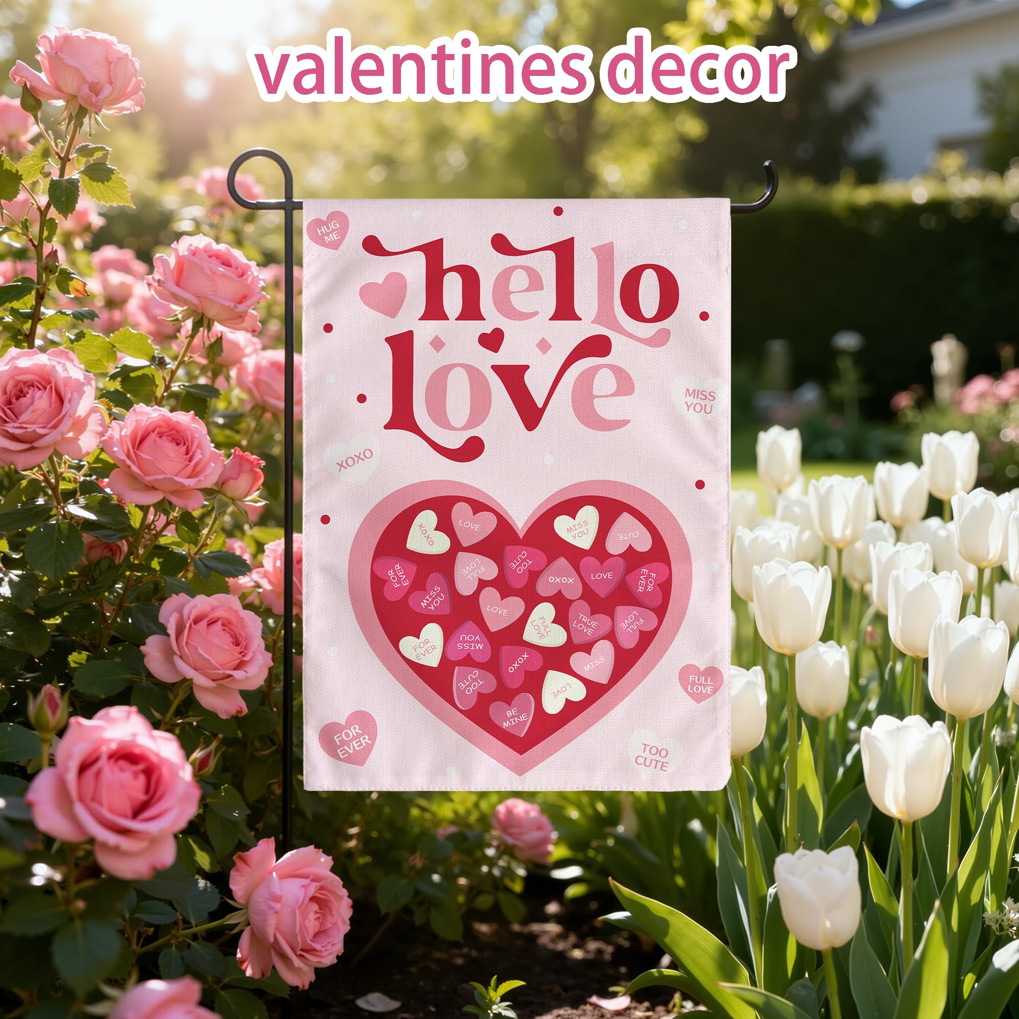 OHHOME valentines flag in garden on stand ready to display