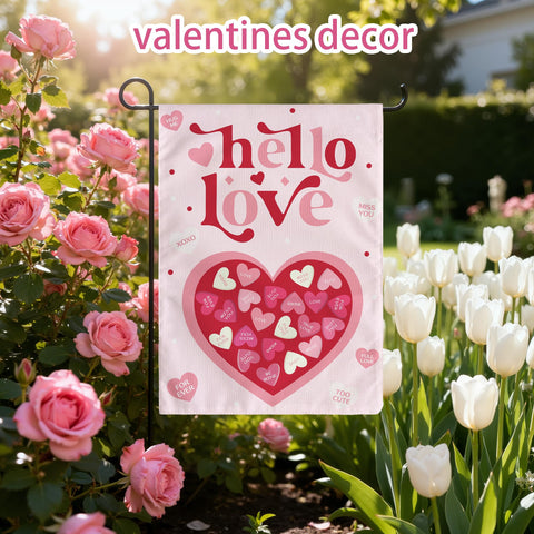 OHHOME valentines flag in garden on stand ready to display