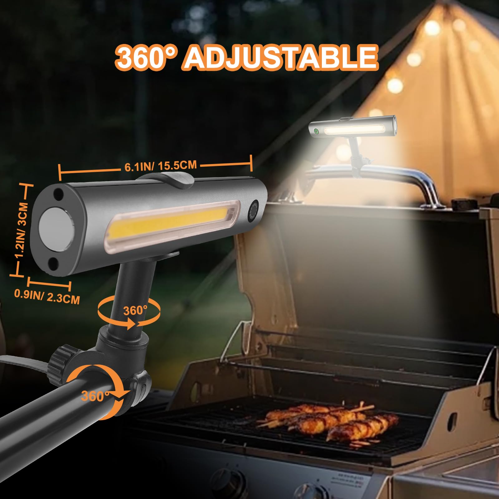 OHIFAST grill light with strap mount for round, square, and oval handles.
