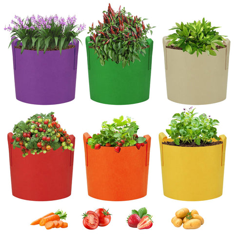 Ohiyoo 6-pack 10-gallon grow bags multicolor with handles for easy transport