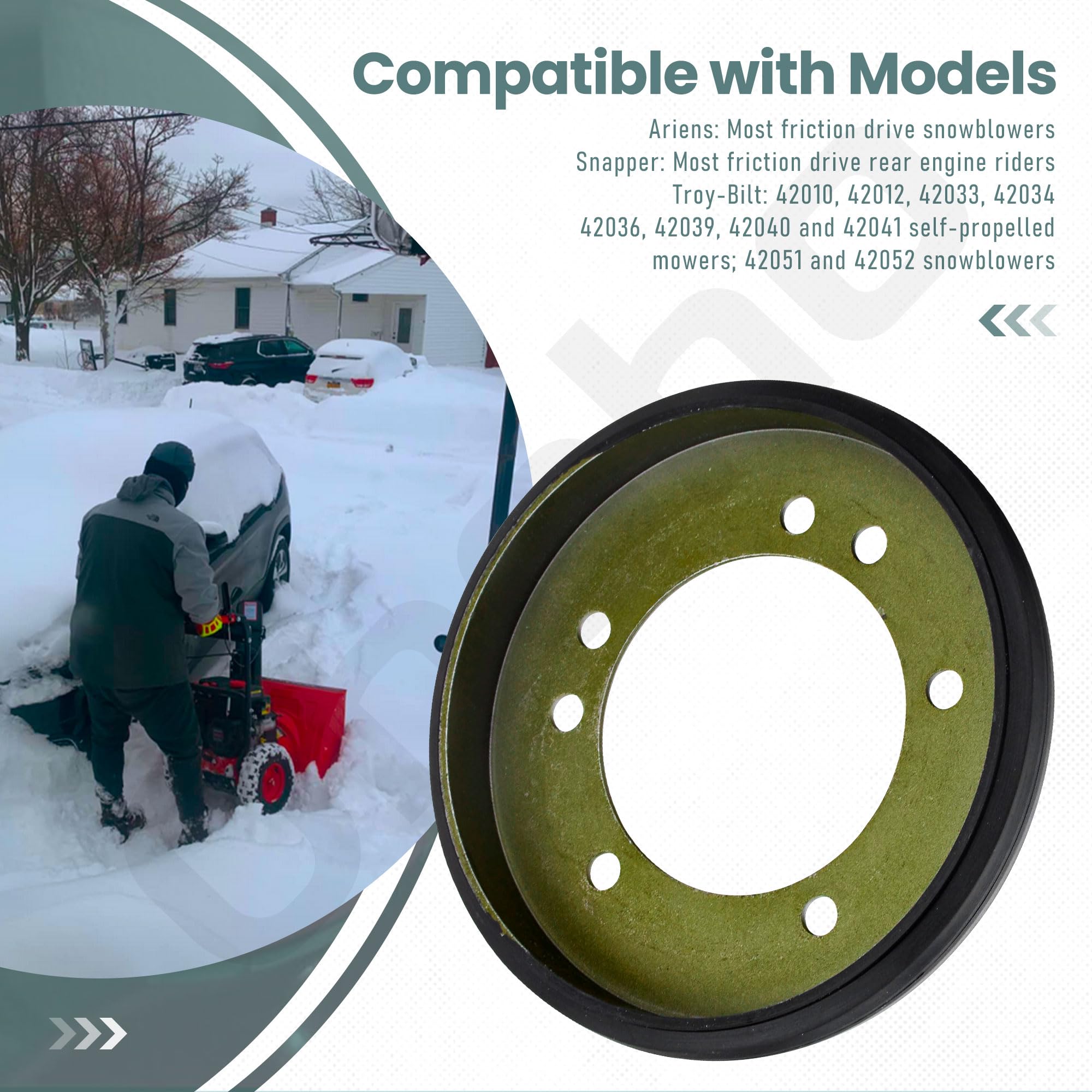 Shows Snapper rear engine rider compatibility with inner brake liner