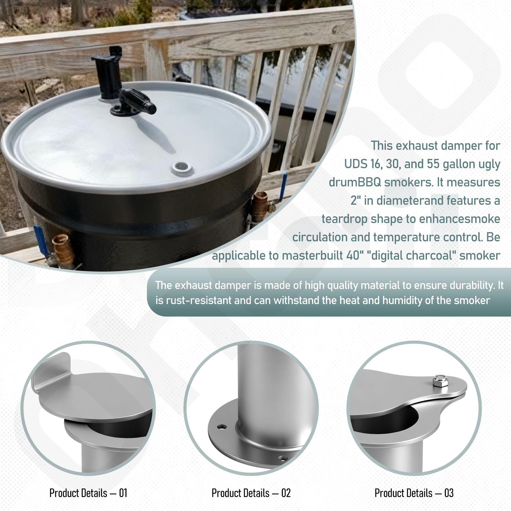 Ohoho teardrop flange damper mounted on a 2-inch exhaust port
