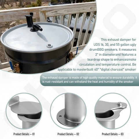Ohoho teardrop flange damper mounted on a 2-inch exhaust port