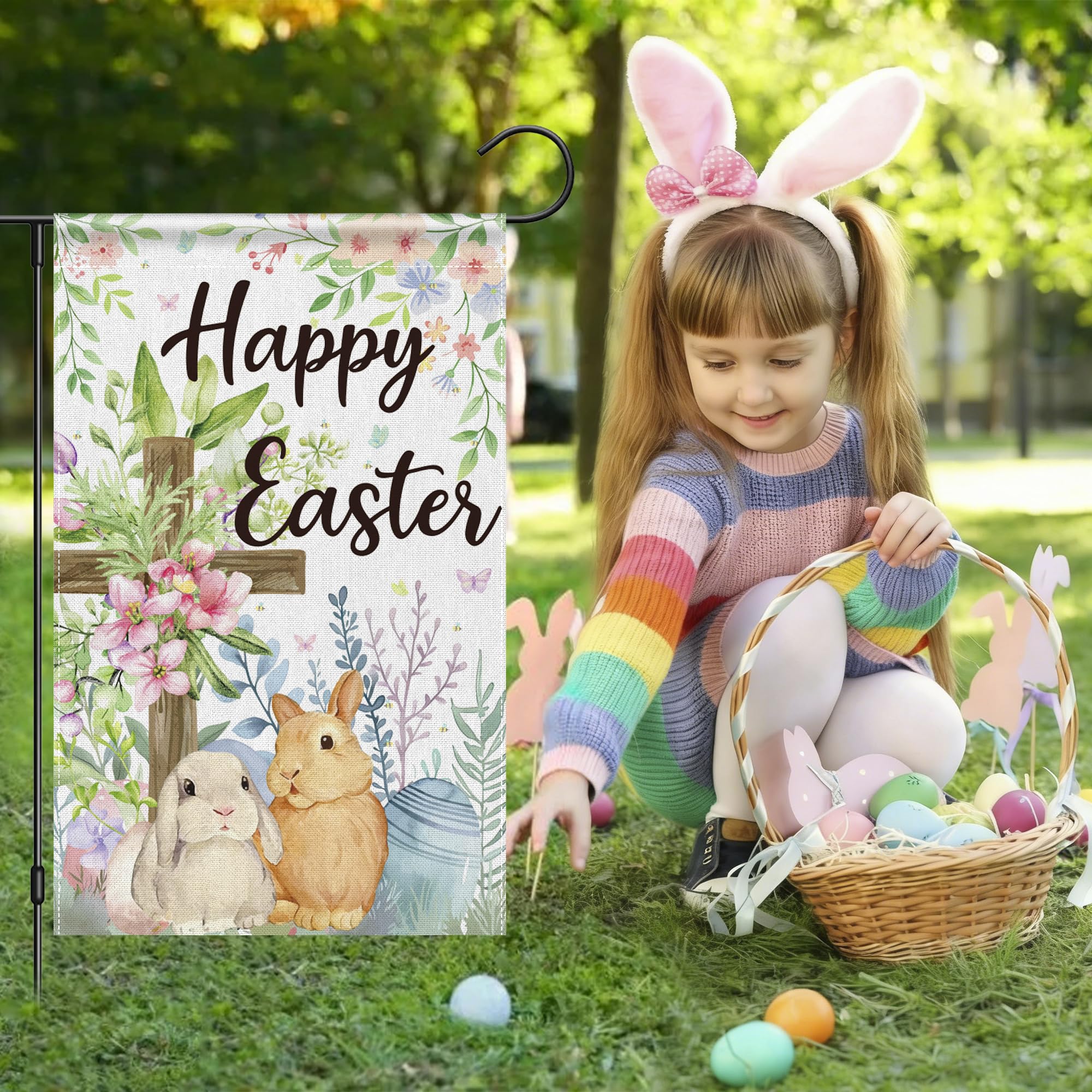 OHOME Easter garden flag used as door-banner for cheerful indoor decor.