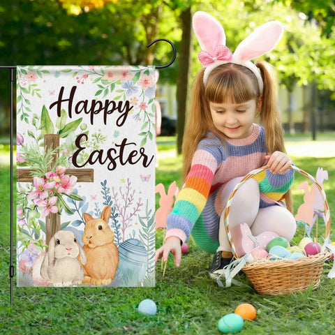 OHOME Easter garden flag used as door-banner for cheerful indoor decor.