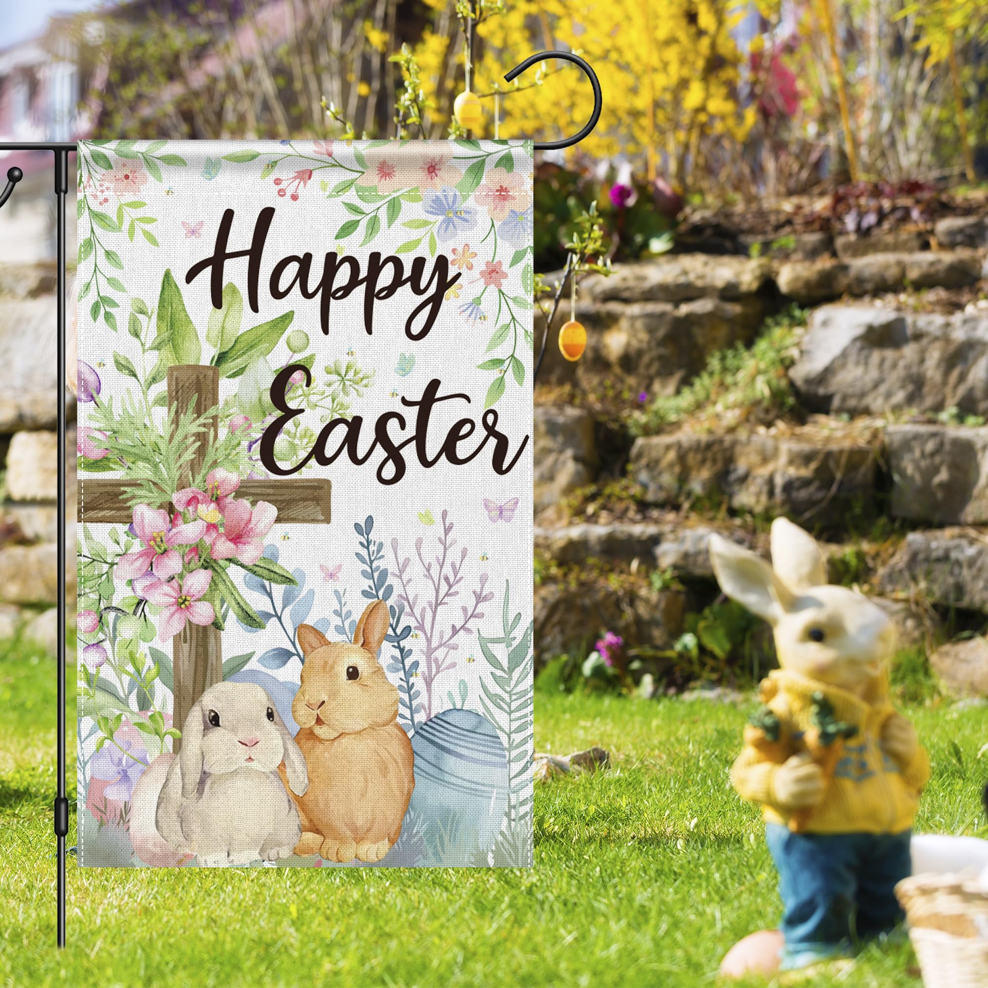 OHOME Easter garden flag double-sided print keeps colors vivid from any angle.
