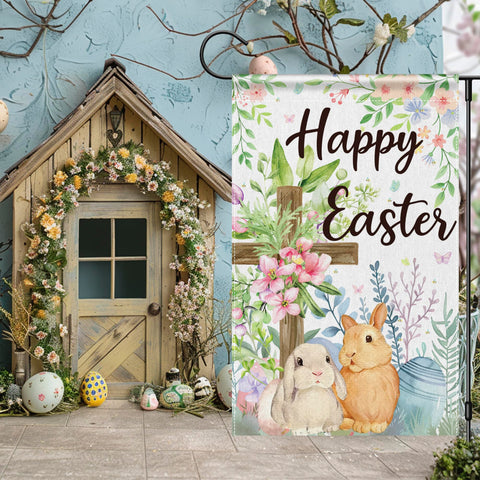 OHOME Easter garden flag in garden setup brightens yard and balcony.
