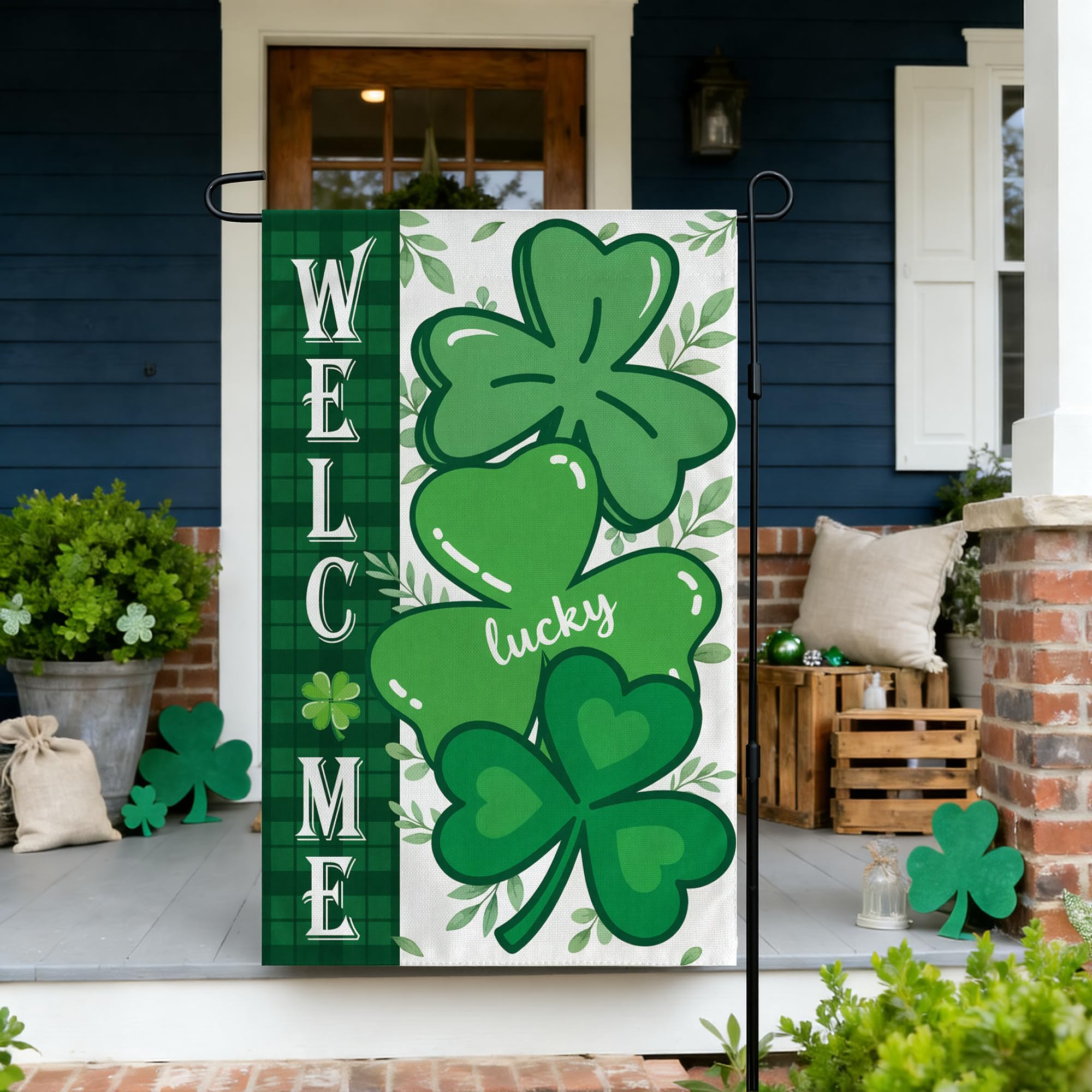 OHHOME double-sided printing ensures clovers and welcome appear from both sides.