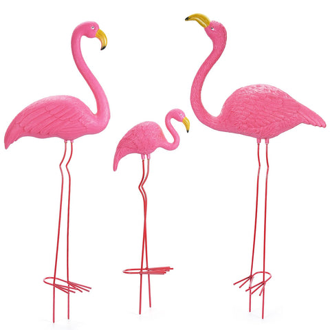 Ohuhu 32-inch flamingo yard ornament standing on a stake for vibrant lawn decor