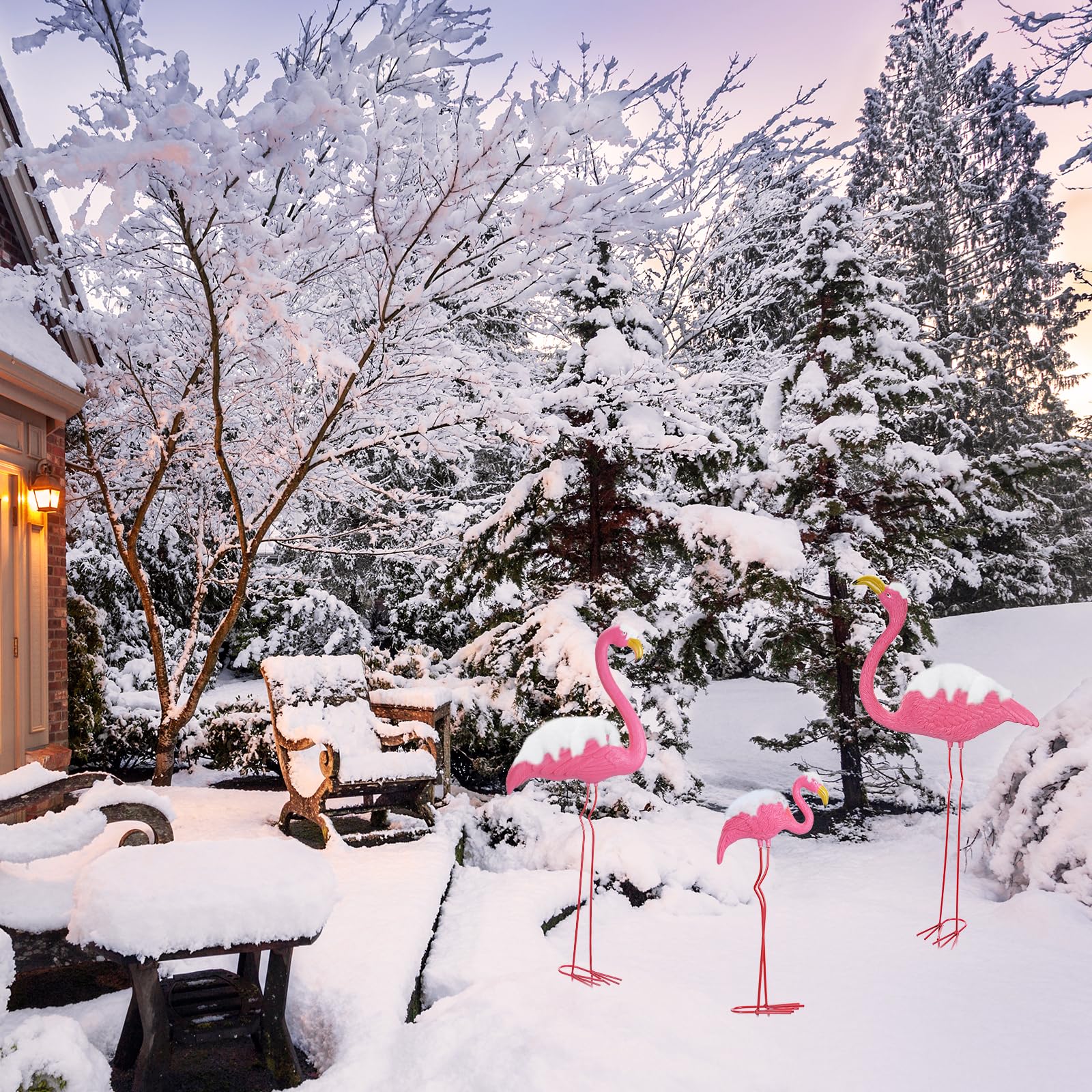 Ohuhu family of flamingos enhances yard with whimsy