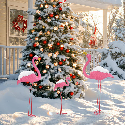 Ohuhu vibrant pink flamingos arranged in garden setting
