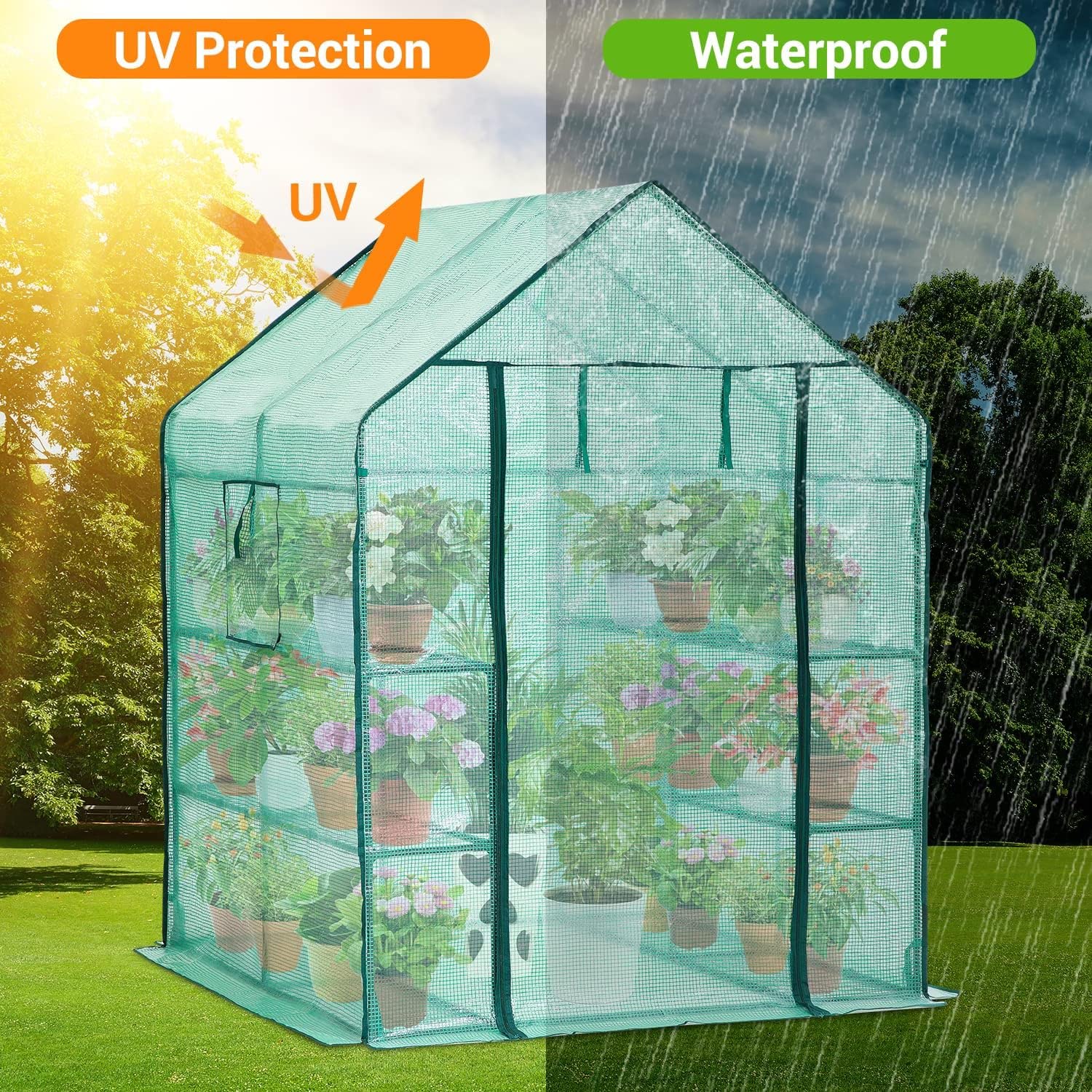 Ohuhu greenhouse twelve-shelves design maximizes vertical gardening space.