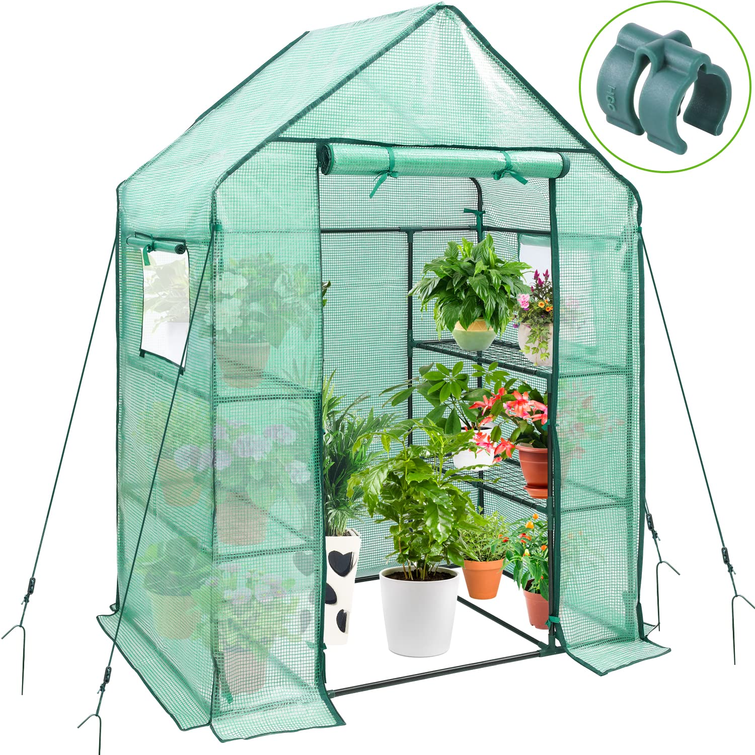 Ohuhu greenhouse exterior with mesh side windows for airflow.