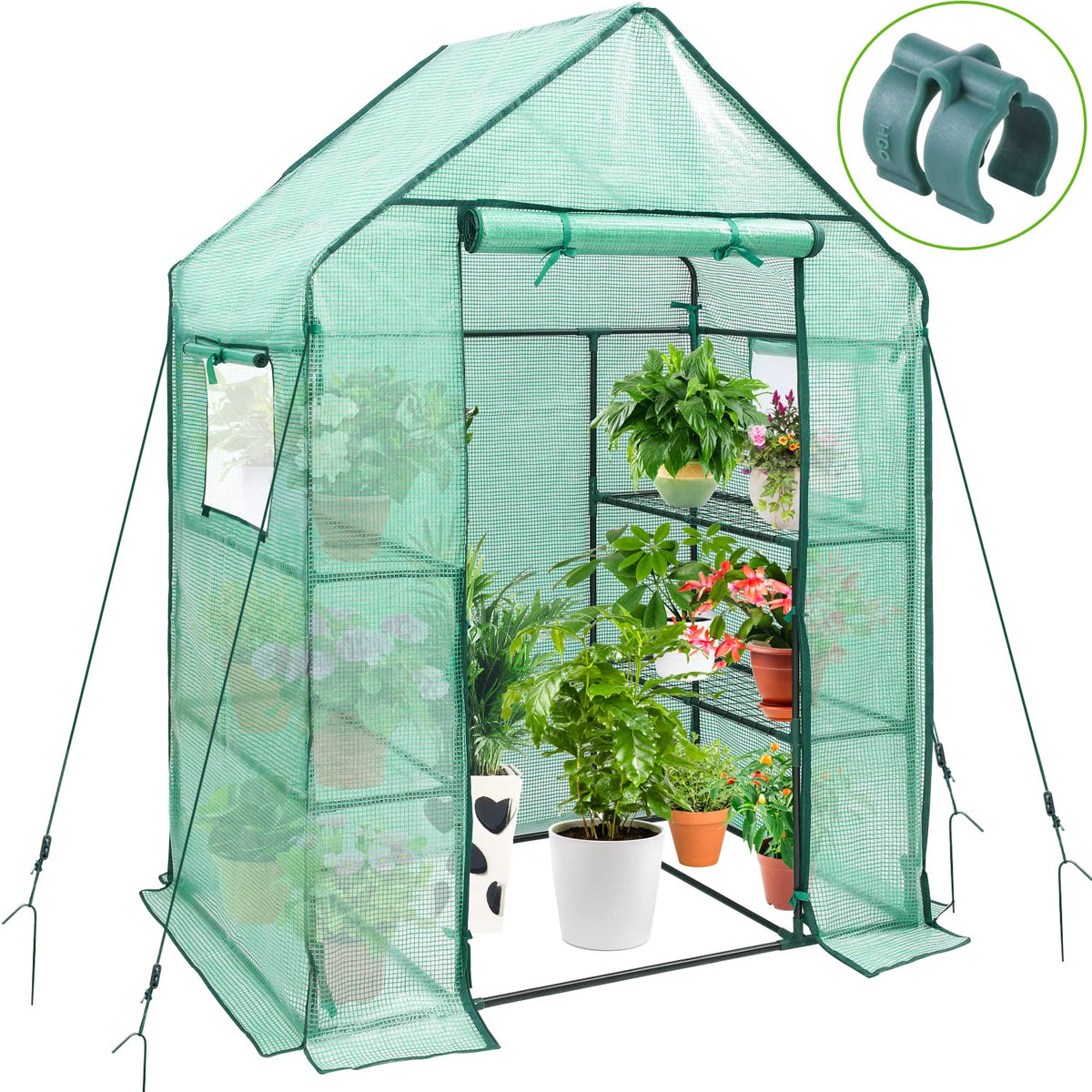 Ohuhu greenhouse exterior with mesh side windows for airflow.