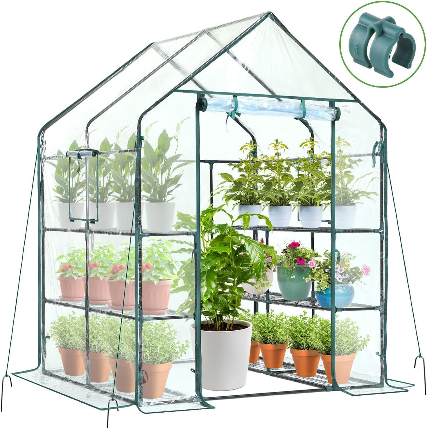 Ohuhu greenhouse with roll-up door and side windows for airflow and monitoring.