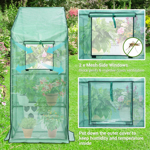 Ohuhu walk-in greenhouse with roll-up zipper door for easy access.