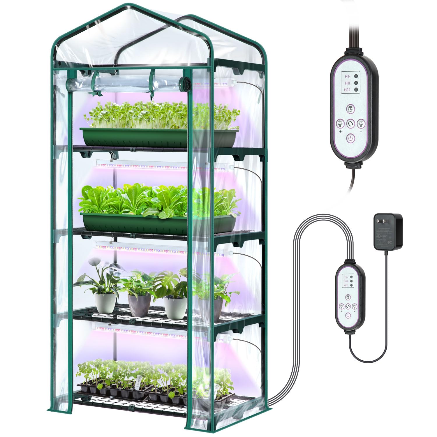 Ohuhu indoor greenhouse with grow light, front view, ideal for year-round seed starting indoors.