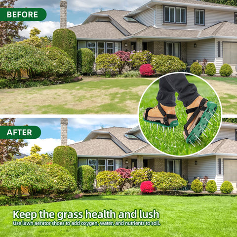 Ohuhu aerator shoes feature anti-slip bottom to grip wet grass.