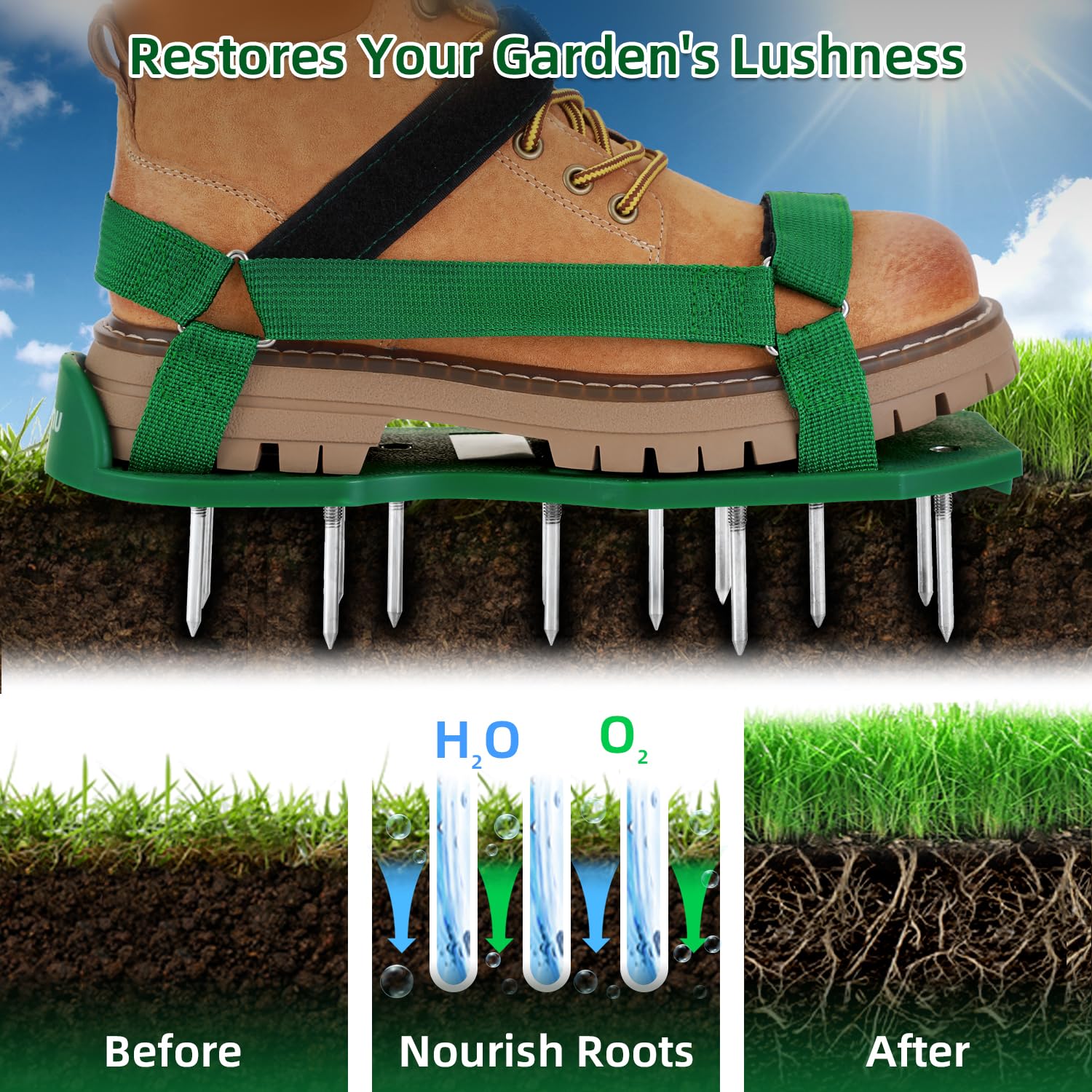 Ohuhu aerator shoes anti slip bottom for secure footing on damp grass