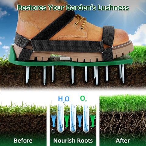 Ohuhu aerator shoes provide no-install setup for effortless lawn aeration.