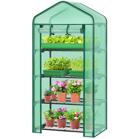 Ohuhu mini greenhouse 4-tier rack for compact indoor gardening and seedling growth.
