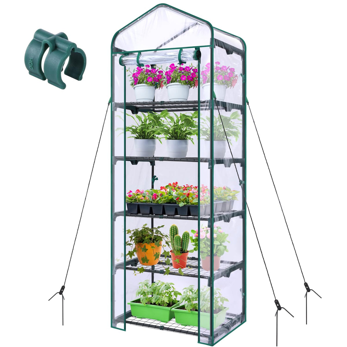 Ohuhu mini greenhouse with 5-tier shelves for organized seed starting.