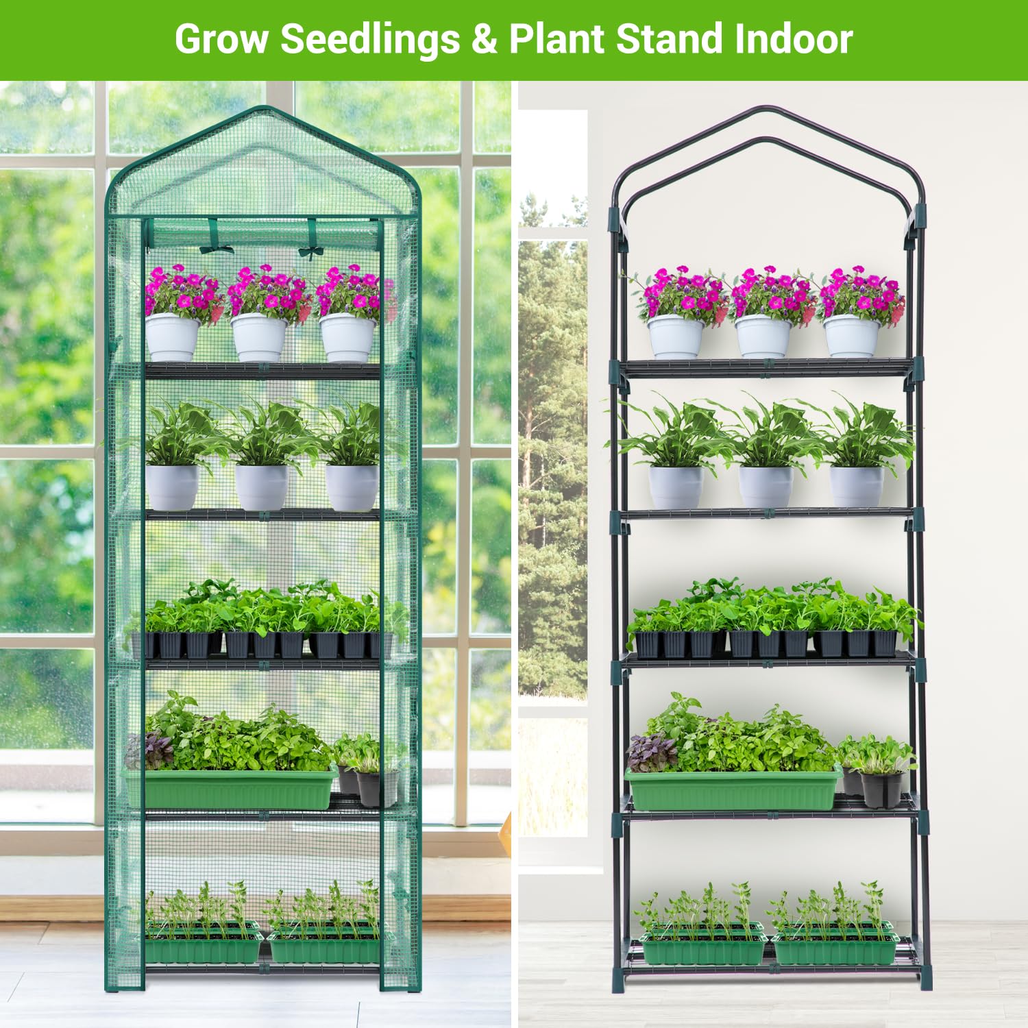 Ohuhu mini greenhouse assembled on patio for extended growing season