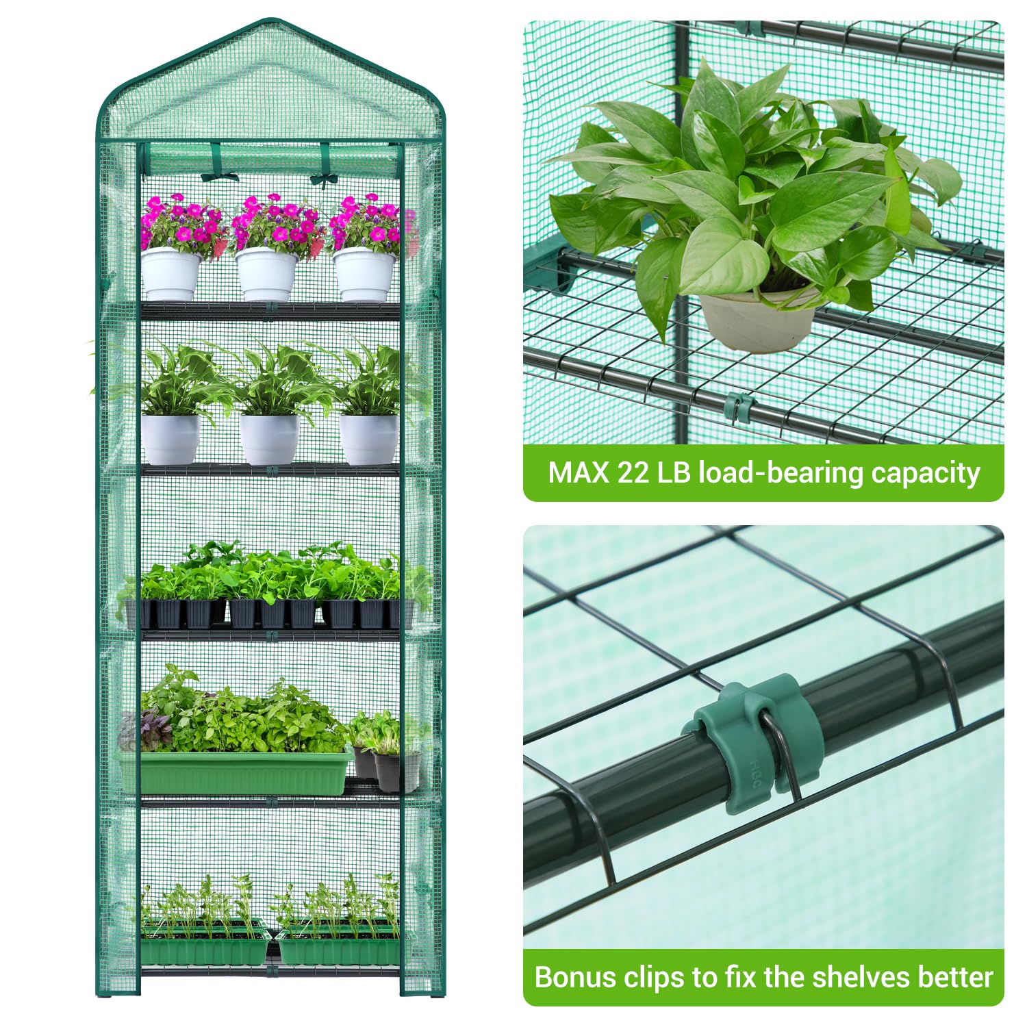 Ohuhu mini greenhouse roll-up door enables easy access and ventilation