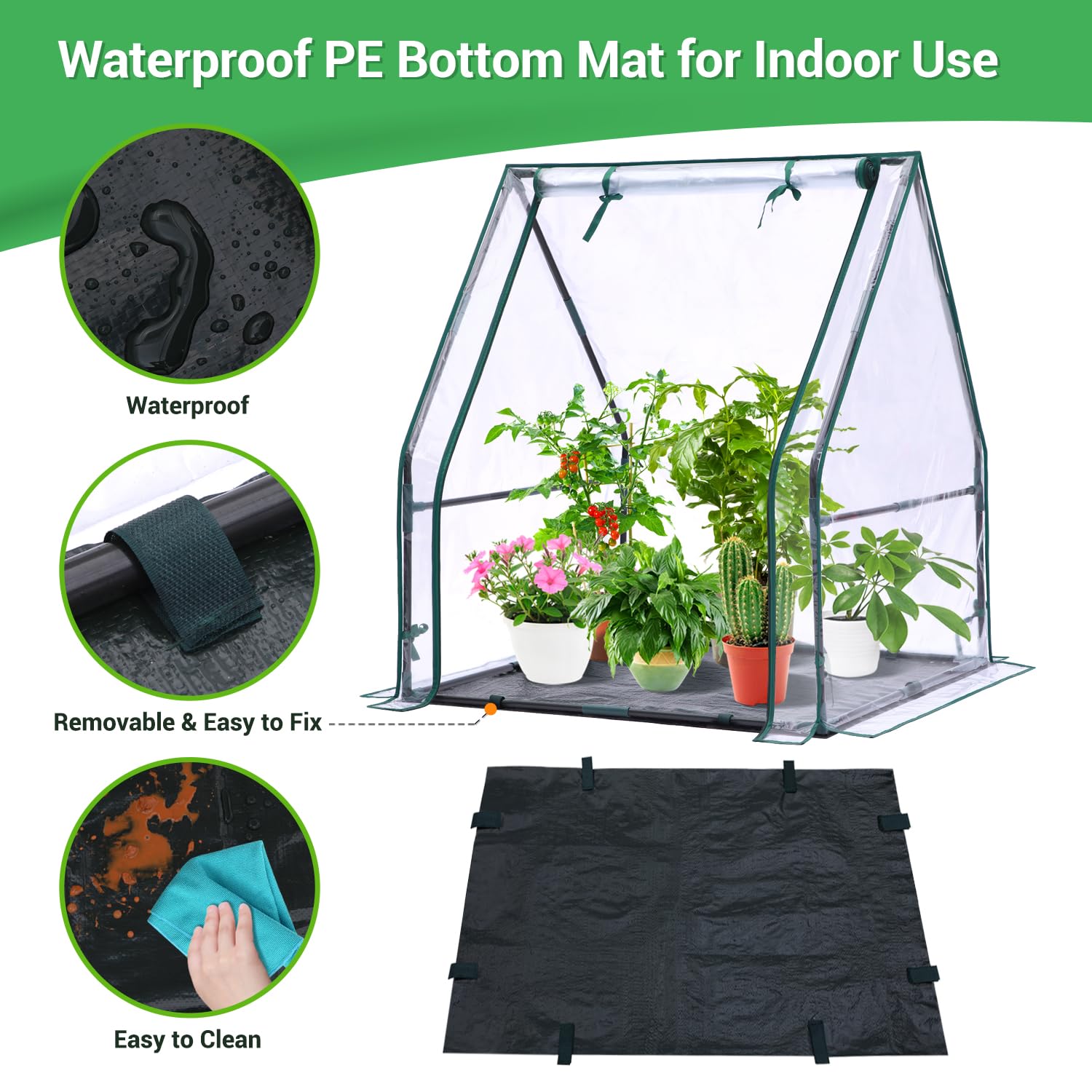 Ohuhu Mini Greenhouse waterproof pad prevents leaks and keeps area clean