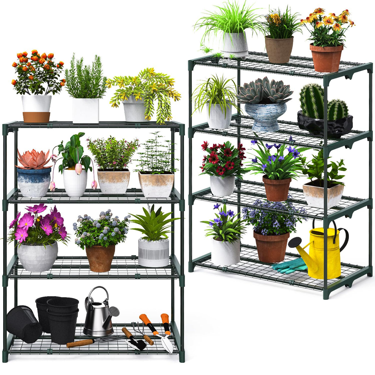 Ohuhu plant greenhouse shelves 4-tier 2-pack provide spacious outdoor plant organization.