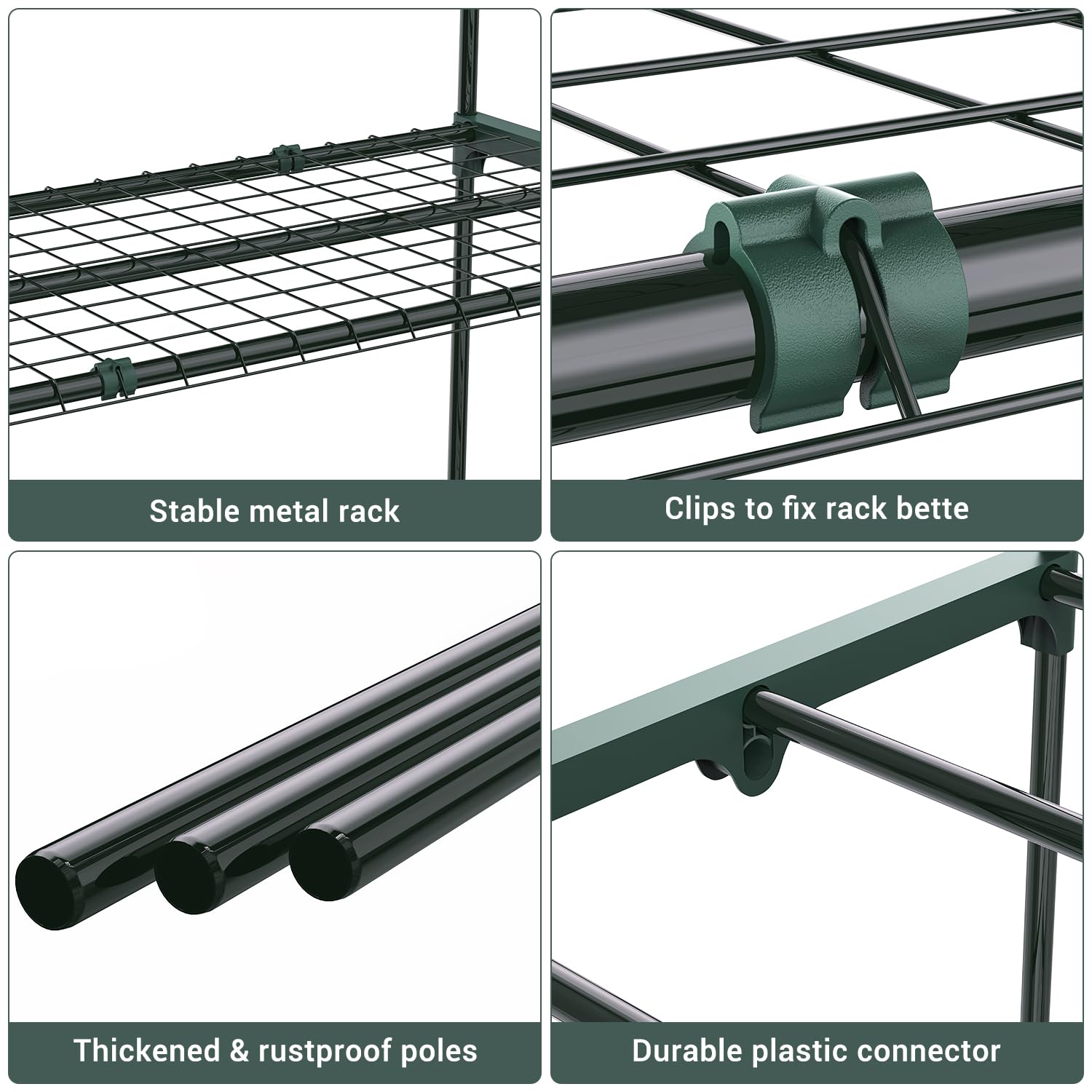 Ohuhu shelves with stability clips secure mesh for safer plant placement.