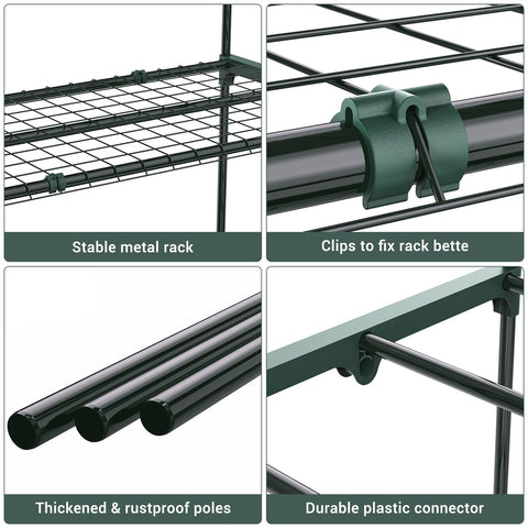 Ohuhu shelves with stability clips secure mesh for safer plant placement.