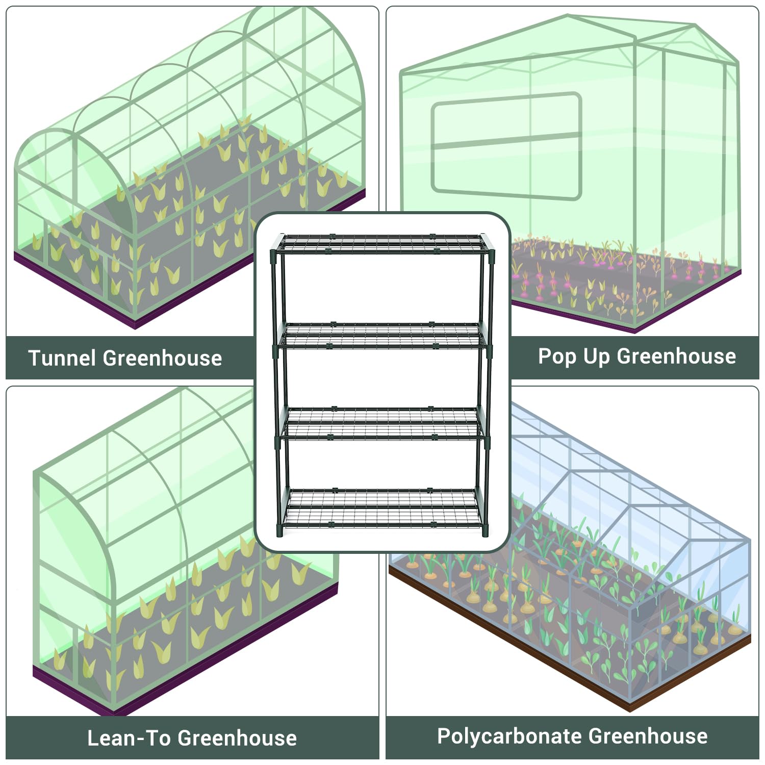 Ohuhu plant greenhouse shelves 4-tier integration with walk-in greenhouse.