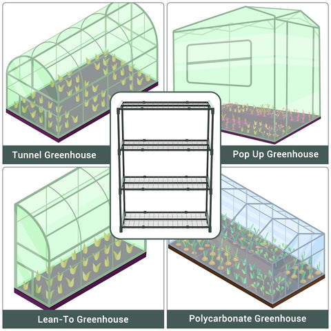 Ohuhu plant greenhouse shelves 4-tier integration with walk-in greenhouse.