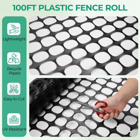 Close-up of Ohuhu plastic mesh fence showing sturdy construction.