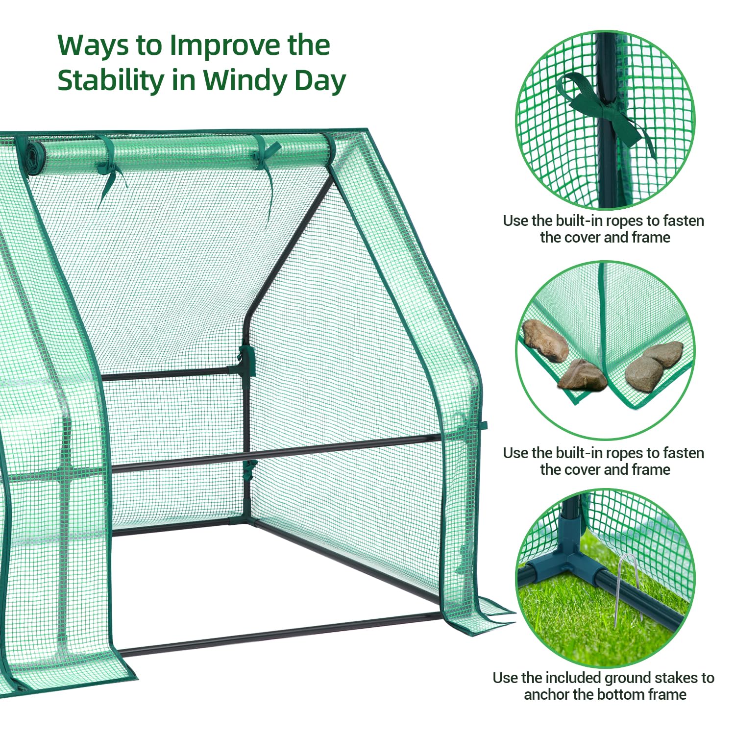 Ohuhu greenhouse with doors rolled up for ventilation and airflow