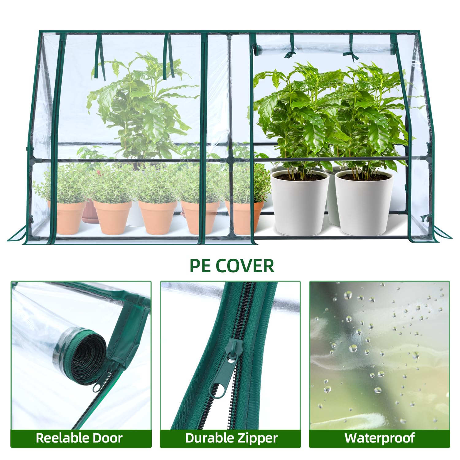 Ohuhu greenhouse with doors open highlighting convenient roll-up entry.