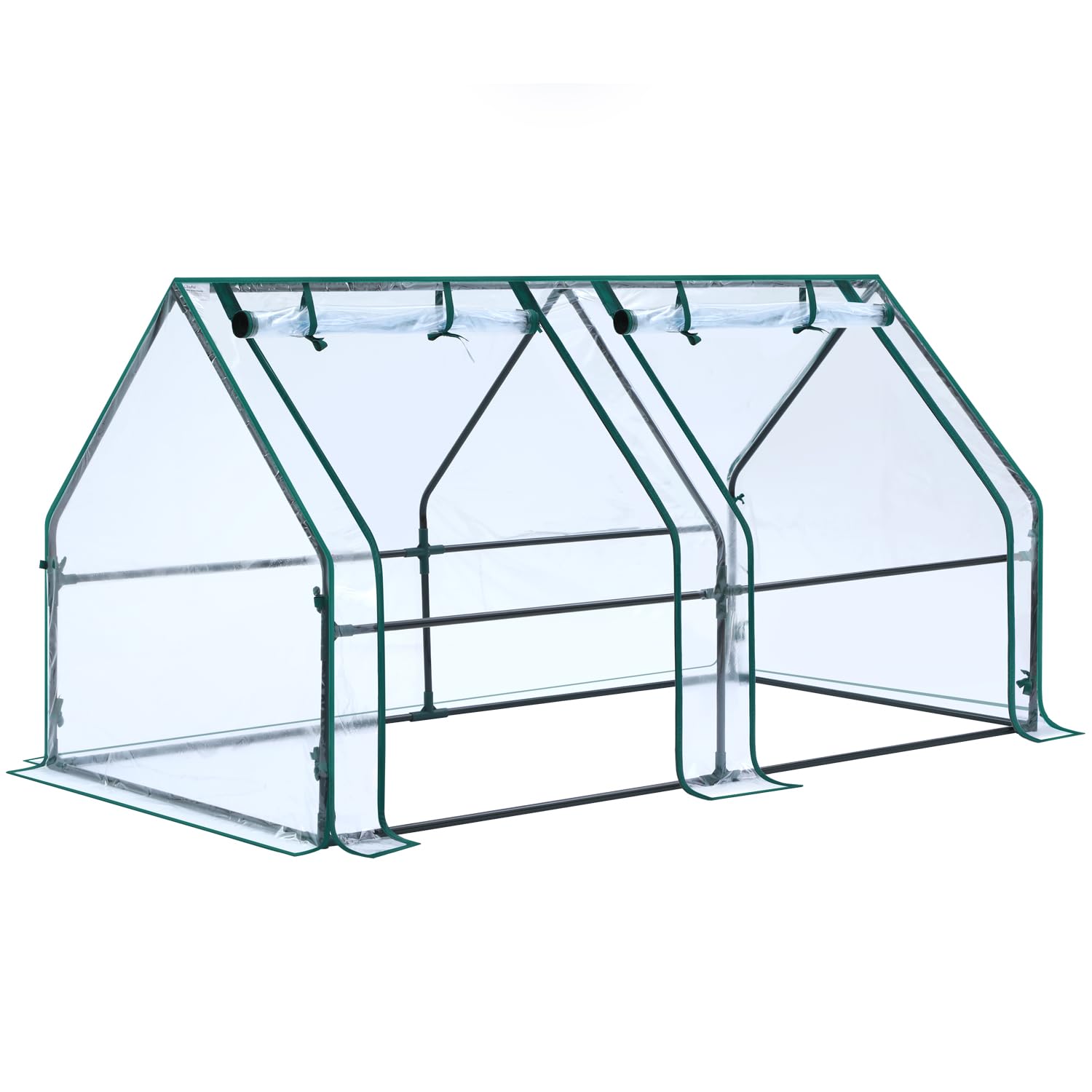 Ohuhu portable mini greenhouse front view for outdoor plant protection and easy access.