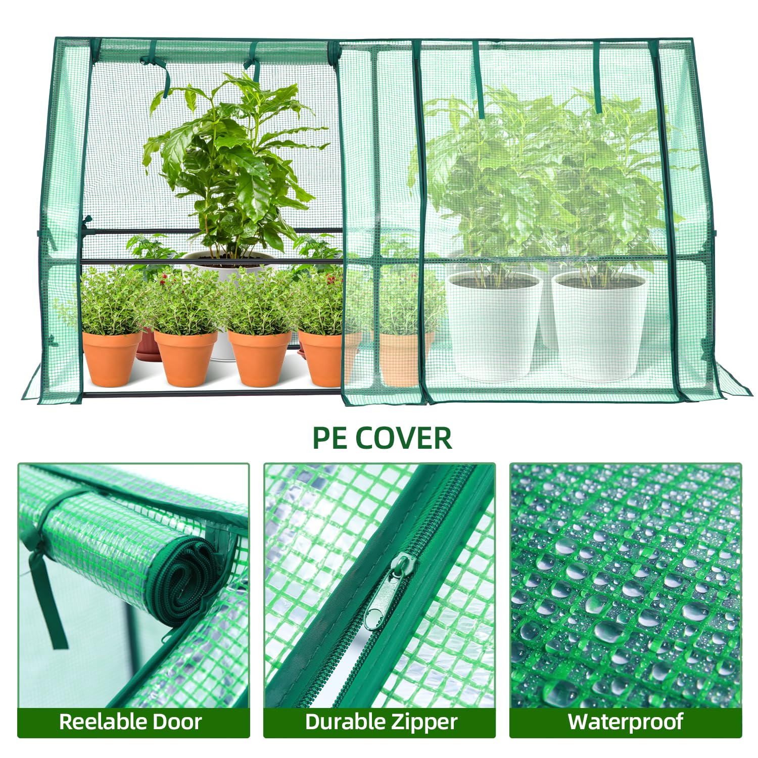 Ohuhu greenhouse side view highlighting sturdy iron frame